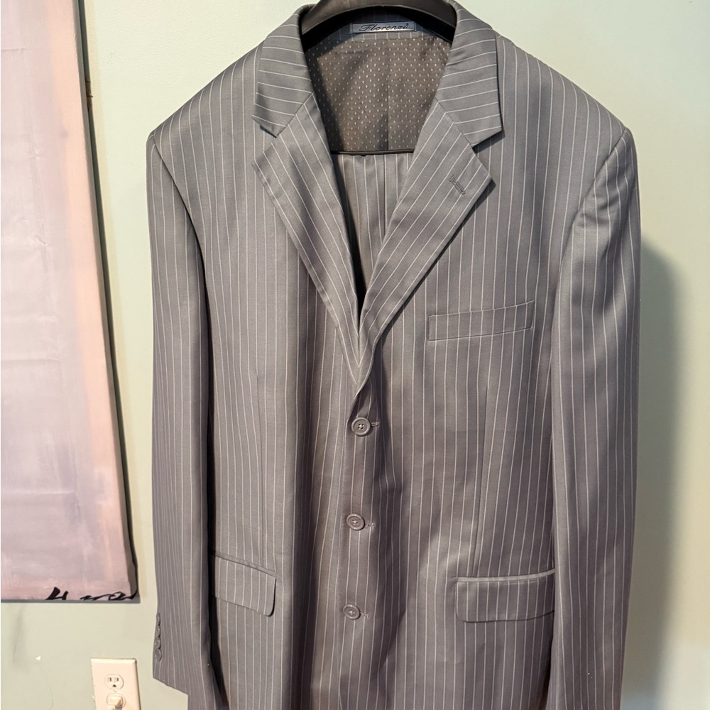 PRE-OWNED FLORENZI Men's Gray 3-BUTTON Pinstripe Blazer/Pants - Picture 2 of 16